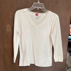 White Embroidered V-Neck Top